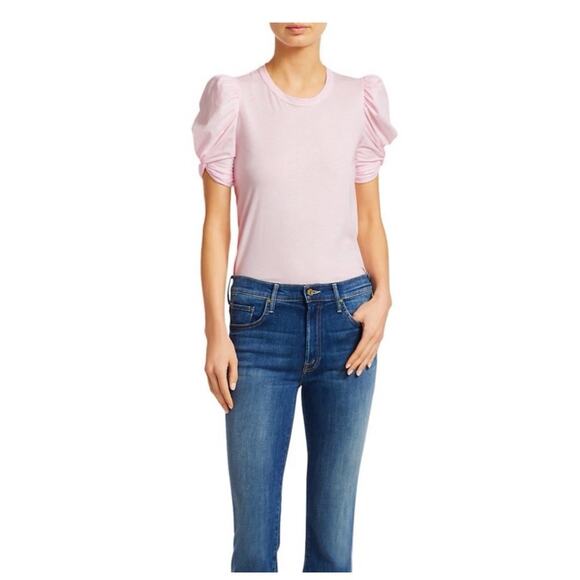 A.L.C. Women's Light Pink Kati Ruched Puff Sleeves Cotton Blouse Top Small - Picture 1 of 7